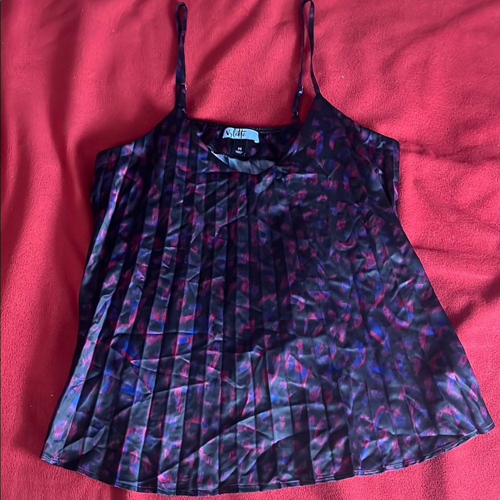 Women's Black and Purple Pleated Top